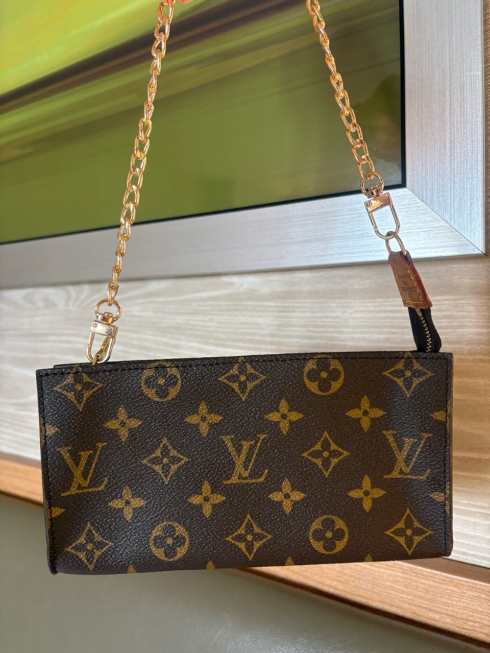 Auth Louis Vuitton Pochette Accessory Pouch GM Monogram Brown Leather pre-loved - Picture 2 of 12